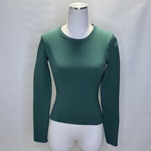Babaton Sweater Womens Small Green Crewneck Long Sleeve Fitted Stretch Knit Top